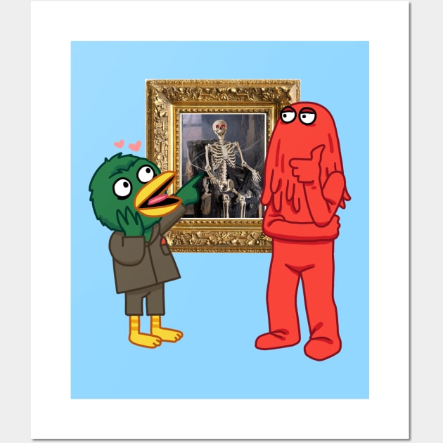 Don't Hug Me I'm Scared Duck and Red Guy Skeleton Wall Art by scrims